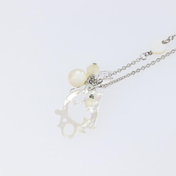 Christian Dior Necklace Metal Silver White Auth 208535V