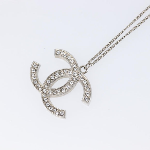 CHANEL COCO Mark Necklace Metal Silver CC Auth 208536M