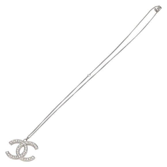 CHANEL COCO Mark Necklace Metal Silver CC Auth 208536M