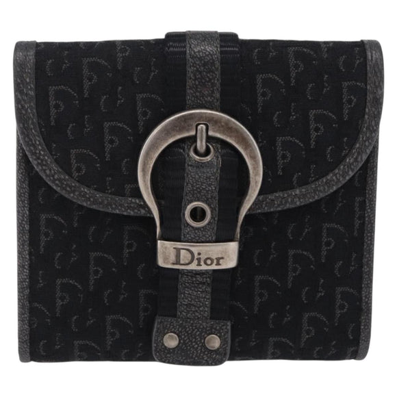 Christian Dior Trotter Canvas Wallet Black Silver Auth 208541V