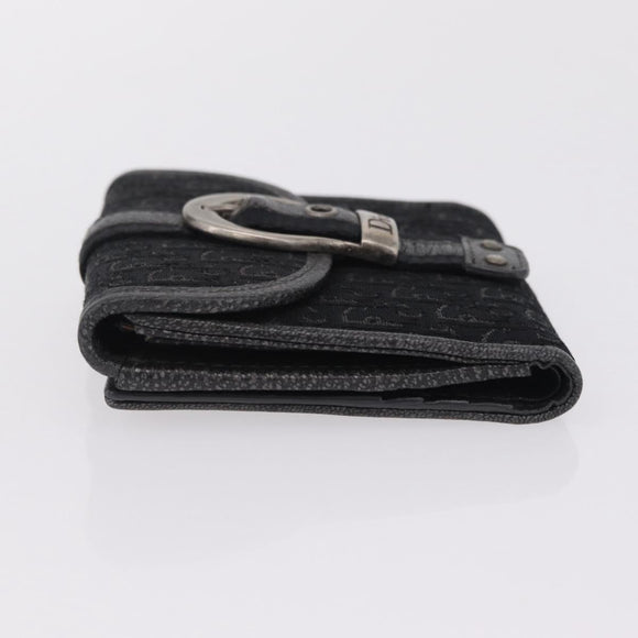 Christian Dior Trotter Canvas Wallet Black Silver Auth 208541V