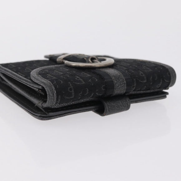 Christian Dior Trotter Canvas Wallet Black Silver Auth 208541V