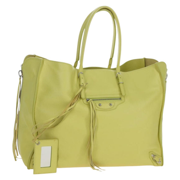 Balenciaga The Paper Hand Bag Leather Light Yellow Silver 236701 Auth 208550V