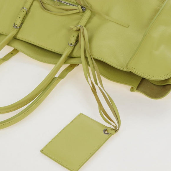 Balenciaga The Paper Hand Bag Leather Light Yellow Silver 236701 Auth 208550V