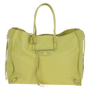 Balenciaga The Paper Hand Bag Leather Light Yellow Silver 236701 Auth 208550V-2