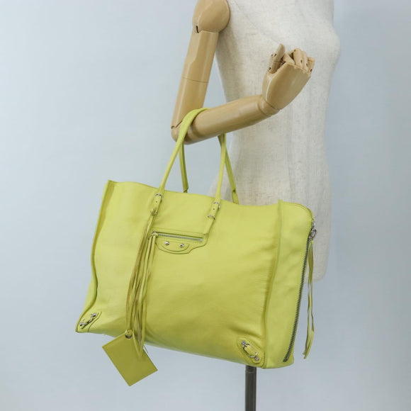 Balenciaga The Paper Hand Bag Leather Light Yellow Silver 236701 Auth 208550V
