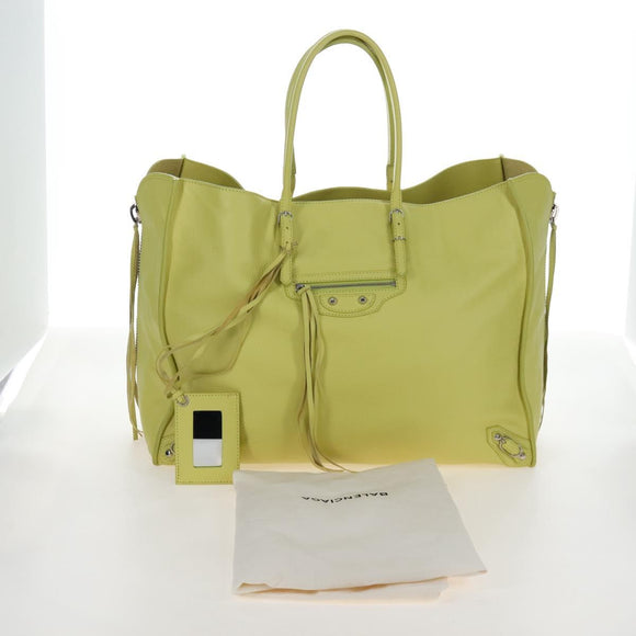 Balenciaga The Paper Hand Bag Leather Light Yellow Silver 236701 Auth 208550V