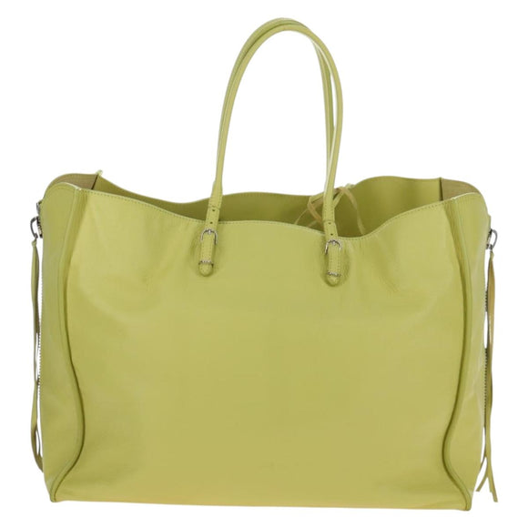 Balenciaga The Paper Hand Bag Leather Light Yellow Silver 236701 Auth 208550V