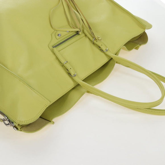 Balenciaga The Paper Hand Bag Leather Light Yellow Silver 236701 Auth 208550V