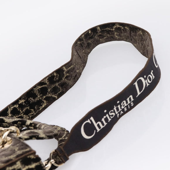 Christian Dior Leopard Velvet D-light Bag Velor 2way Brown Gold Auth 208553SAM