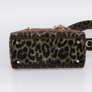 Christian Dior Leopard Velvet D-light Bag Velor 2way Brown Gold Auth 208553SAM-11