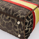 Christian Dior Leopard Velvet D-light Bag Velor 2way Brown Gold Auth 208553SAM-12