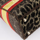 Christian Dior Leopard Velvet D-light Bag Velor 2way Brown Gold Auth 208553SAM-13