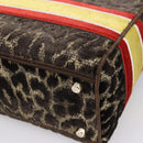 Christian Dior Leopard Velvet D-light Bag Velor 2way Brown Gold Auth 208553SAM-14