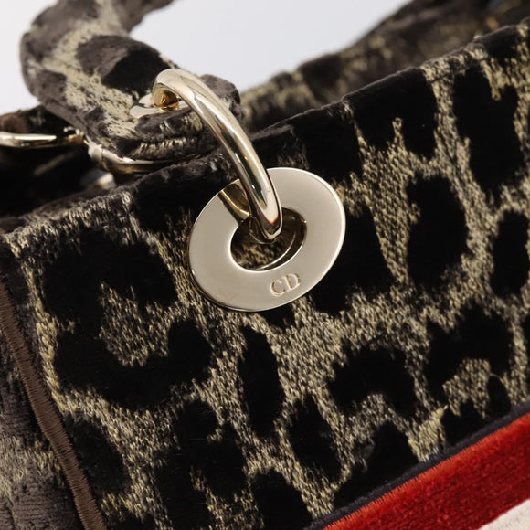 Christian Dior Leopard Velvet D-light Bag Velor 2way Brown Gold Auth 208553SAM