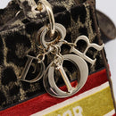 Christian Dior Leopard Velvet D-light Bag Velor 2way Brown Gold Auth 208553SAM-18