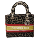 Christian Dior Leopard Velvet D-light Bag Velor 2way Brown Gold Auth 208553SAM-2