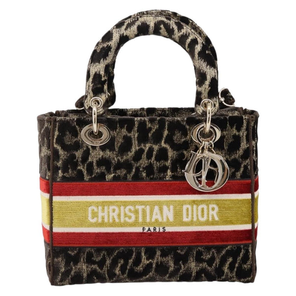 Christian Dior Leopard Velvet D-light Bag Velor 2way Brown Gold Auth 208553SAM