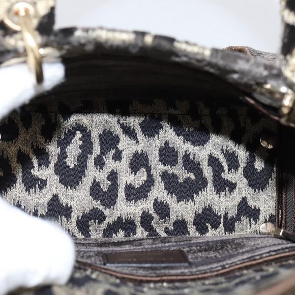 Christian Dior Leopard Velvet D-light Bag Velor 2way Brown Gold Auth 208553SAM