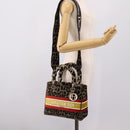 Christian Dior Leopard Velvet D-light Bag Velor 2way Brown Gold Auth 208553SAM-28