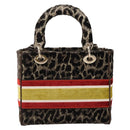 Christian Dior Leopard Velvet D-light Bag Velor 2way Brown Gold Auth 208553SAM-3