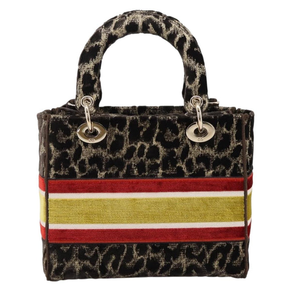 Christian Dior Leopard Velvet D-light Bag Velor 2way Brown Gold Auth 208553SAM