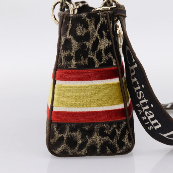 Christian Dior Leopard Velvet D-light Bag Velor 2way Brown Gold Auth 208553SAM