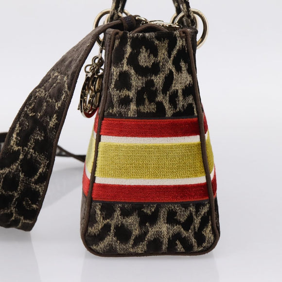 Christian Dior Leopard Velvet D-light Bag Velor 2way Brown Gold Auth 208553SAM