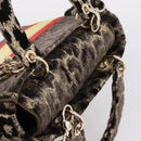 Christian Dior Leopard Velvet D-light Bag Velor 2way Brown Gold Auth 208553SAM-6