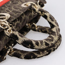 Christian Dior Leopard Velvet D-light Bag Velor 2way Brown Gold Auth 208553SAM-7