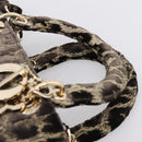 Christian Dior Leopard Velvet D-light Bag Velor 2way Brown Gold Auth 208553SAM-8