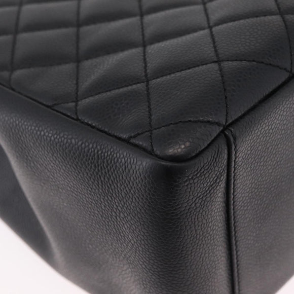 CHANEL Chain Tote Bag Caviar Skin Black Gold CC Auth 208554SAM