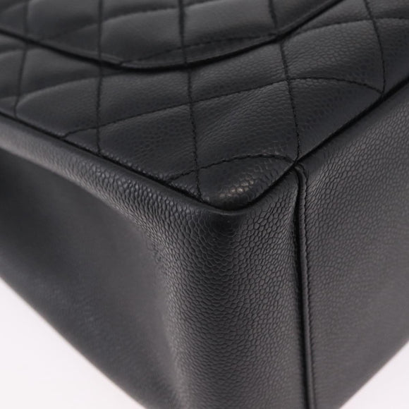 CHANEL Chain Tote Bag Caviar Skin Black Gold CC Auth 208554SAM