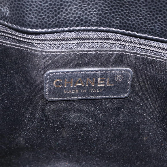 CHANEL Chain Tote Bag Caviar Skin Black Gold CC Auth 208554SAM