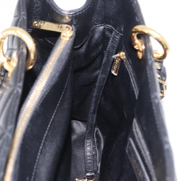 CHANEL Chain Tote Bag Caviar Skin Black Gold CC Auth 208554SAM