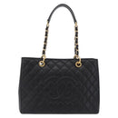 CHANEL Chain Tote Bag Caviar Skin Black Gold CC Auth 208554SAM-2