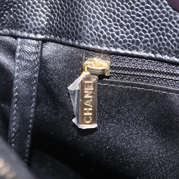CHANEL Chain Tote Bag Caviar Skin Black Gold CC Auth 208554SAM