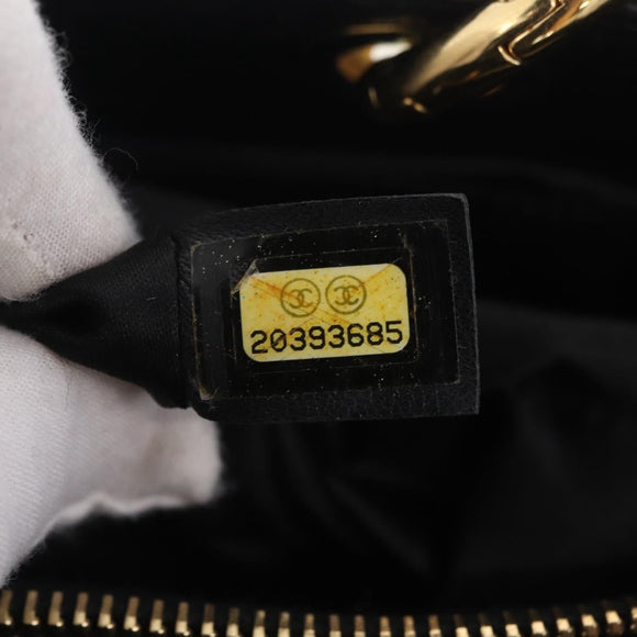 CHANEL Chain Tote Bag Caviar Skin Black Gold CC Auth 208554SAM