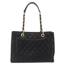CHANEL Chain Tote Bag Caviar Skin Black Gold CC Auth 208554SAM-3
