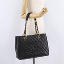 CHANEL Chain Tote Bag Caviar Skin Black Gold CC Auth 208554SAM-30