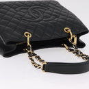 CHANEL Chain Tote Bag Caviar Skin Black Gold CC Auth 208554SAM-6