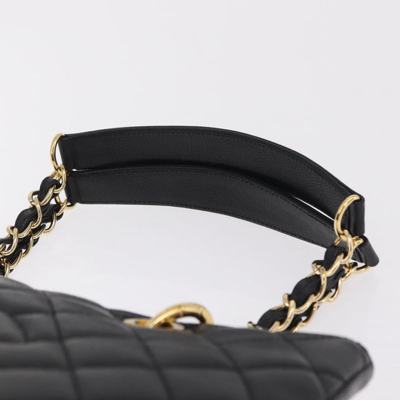 CHANEL Chain Tote Bag Caviar Skin Black Gold CC Auth 208554SAM