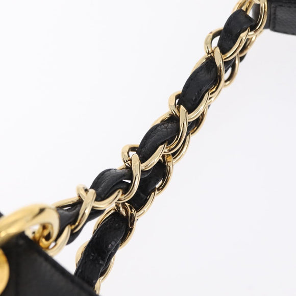 CHANEL Chain Tote Bag Caviar Skin Black Gold CC Auth 208554SAM