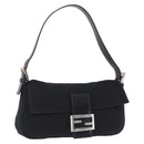 FENDI Mamma Baguette Shoulder Bag Cotton Jersey Black Silver 26424 Auth 208557V-1
