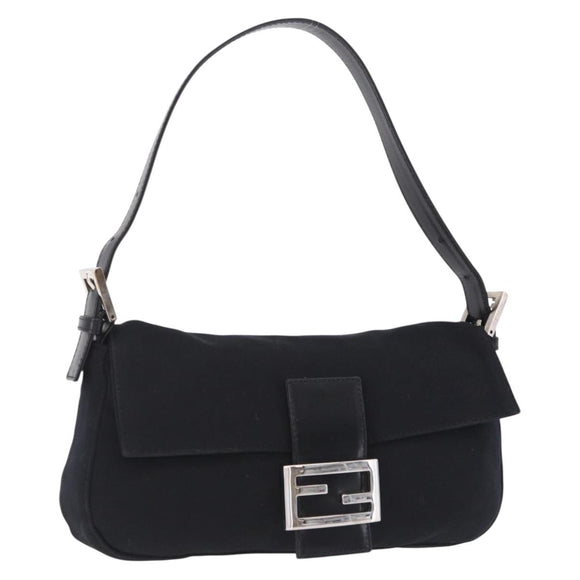 FENDI Mamma Baguette Shoulder Bag Cotton Jersey Black Silver 26424 Auth 208557V