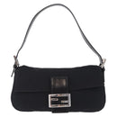 FENDI Mamma Baguette Shoulder Bag Cotton Jersey Black Silver 26424 Auth 208557V-2