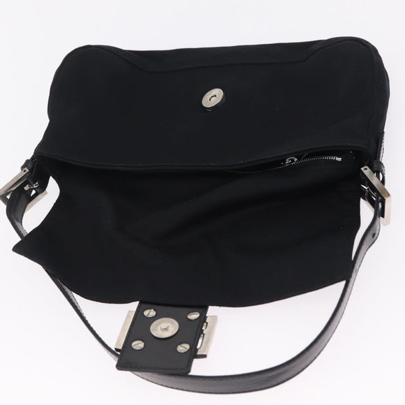 FENDI Mamma Baguette Shoulder Bag Cotton Jersey Black Silver 26424 Auth 208557V