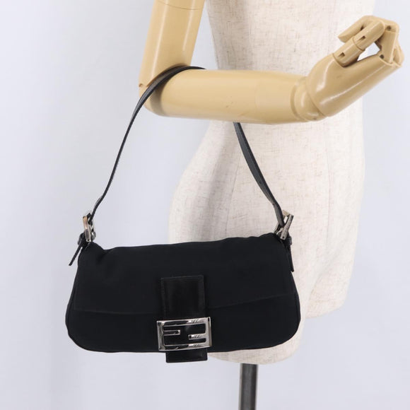 FENDI Mamma Baguette Shoulder Bag Cotton Jersey Black Silver 26424 Auth 208557V