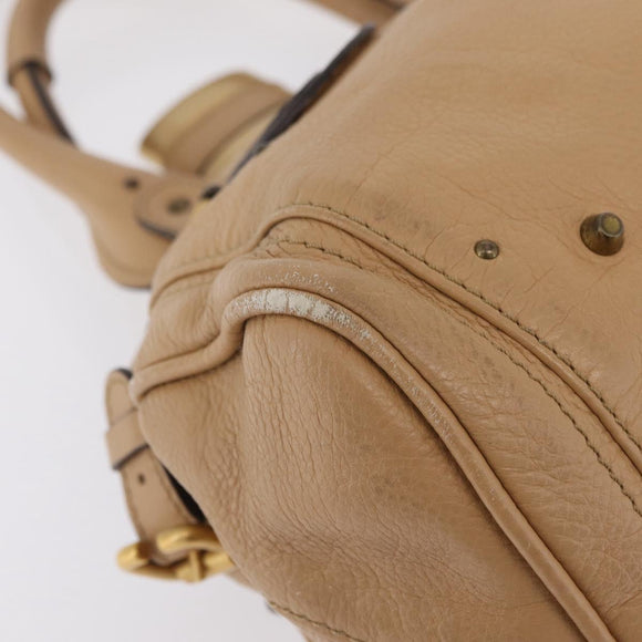 Chloe Paddington Hand Bag Leather Beige Gold Silver Auth 208558V