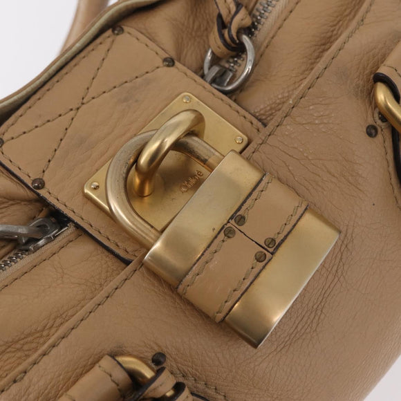Chloe Paddington Hand Bag Leather Beige Gold Silver Auth 208558V